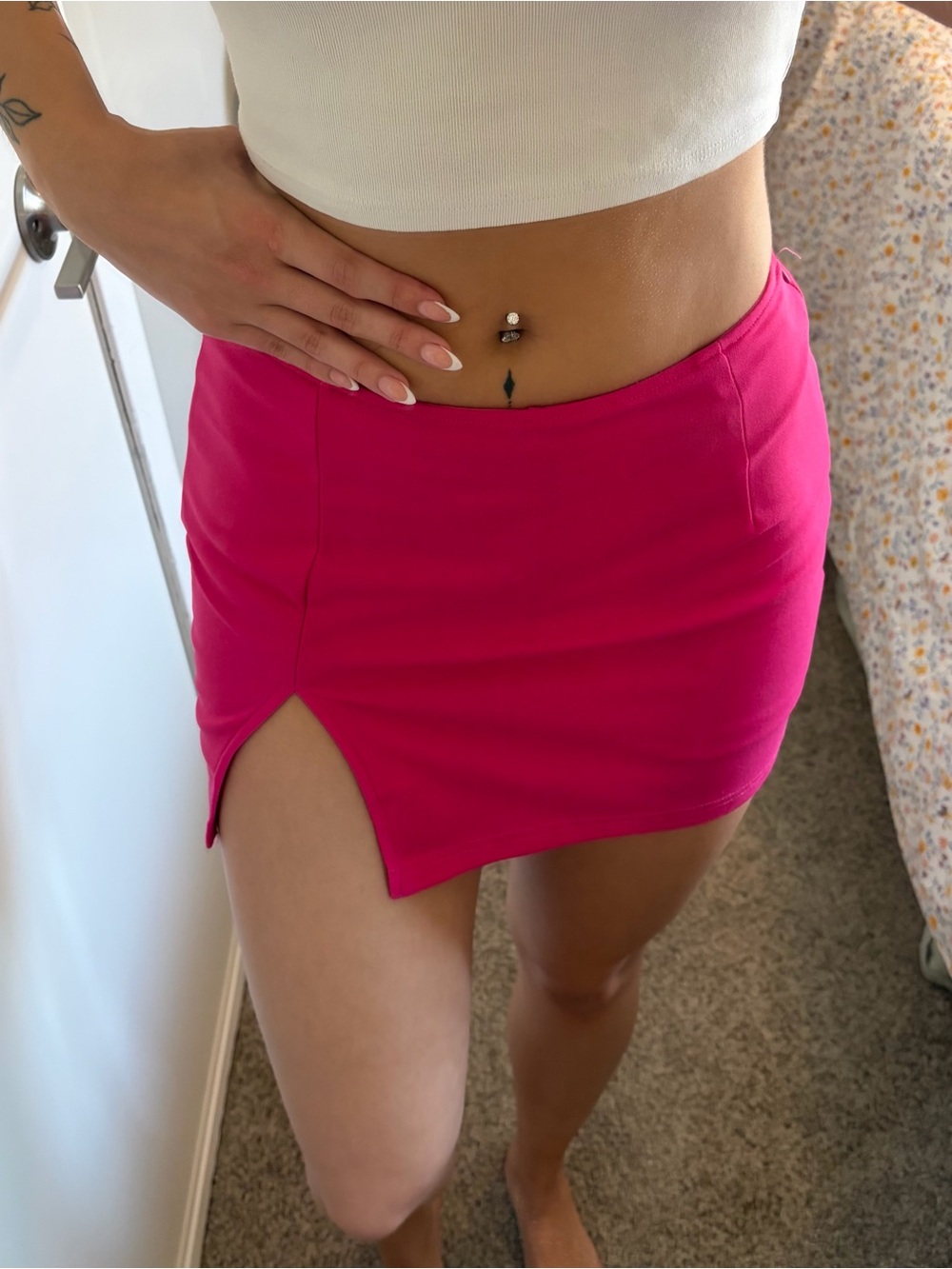 Hot Pink Mini Skirt with Side Slit